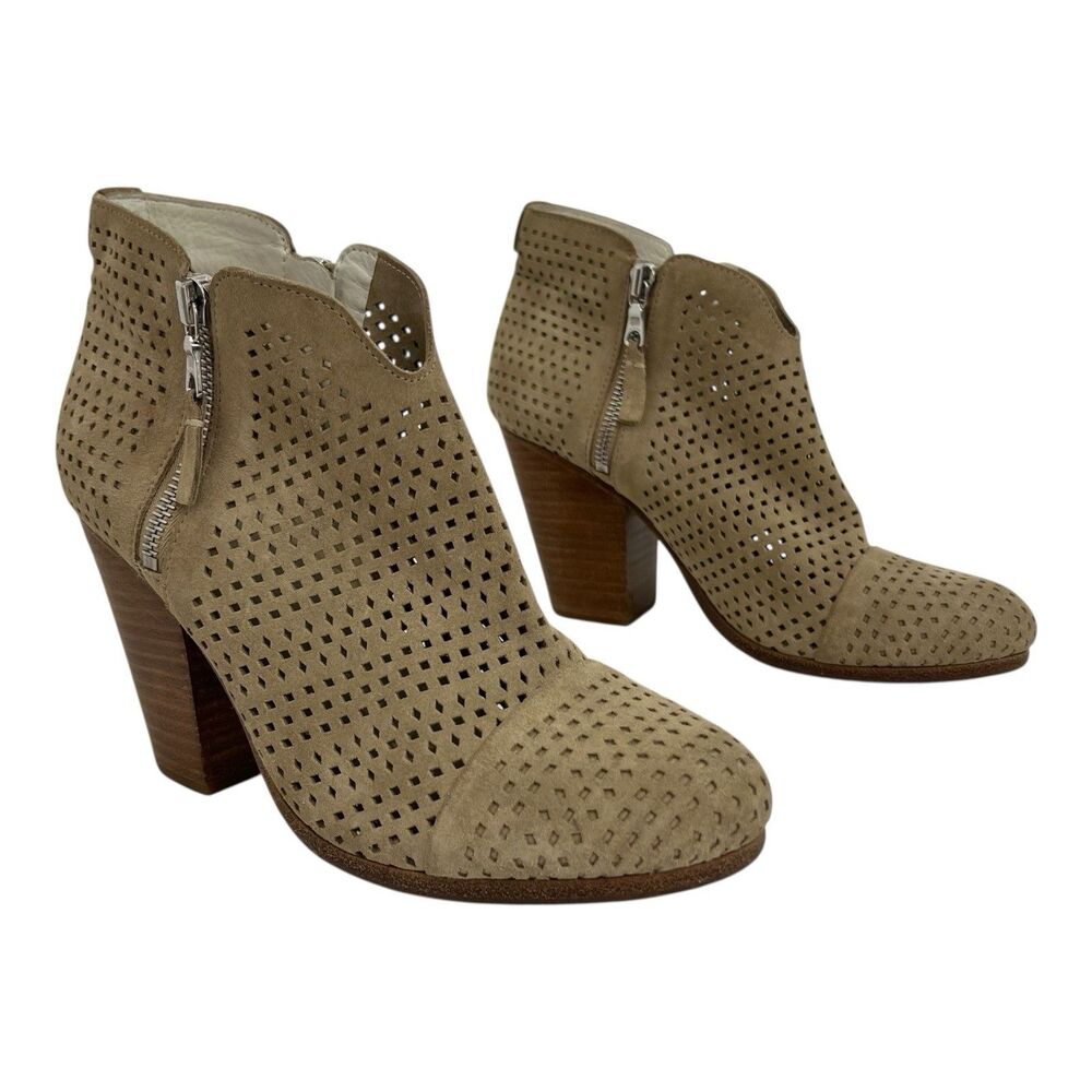 Rag & Bone Ankle Bootie Women's 38 Stucco Perforated Margot Heeled Dual Zipper